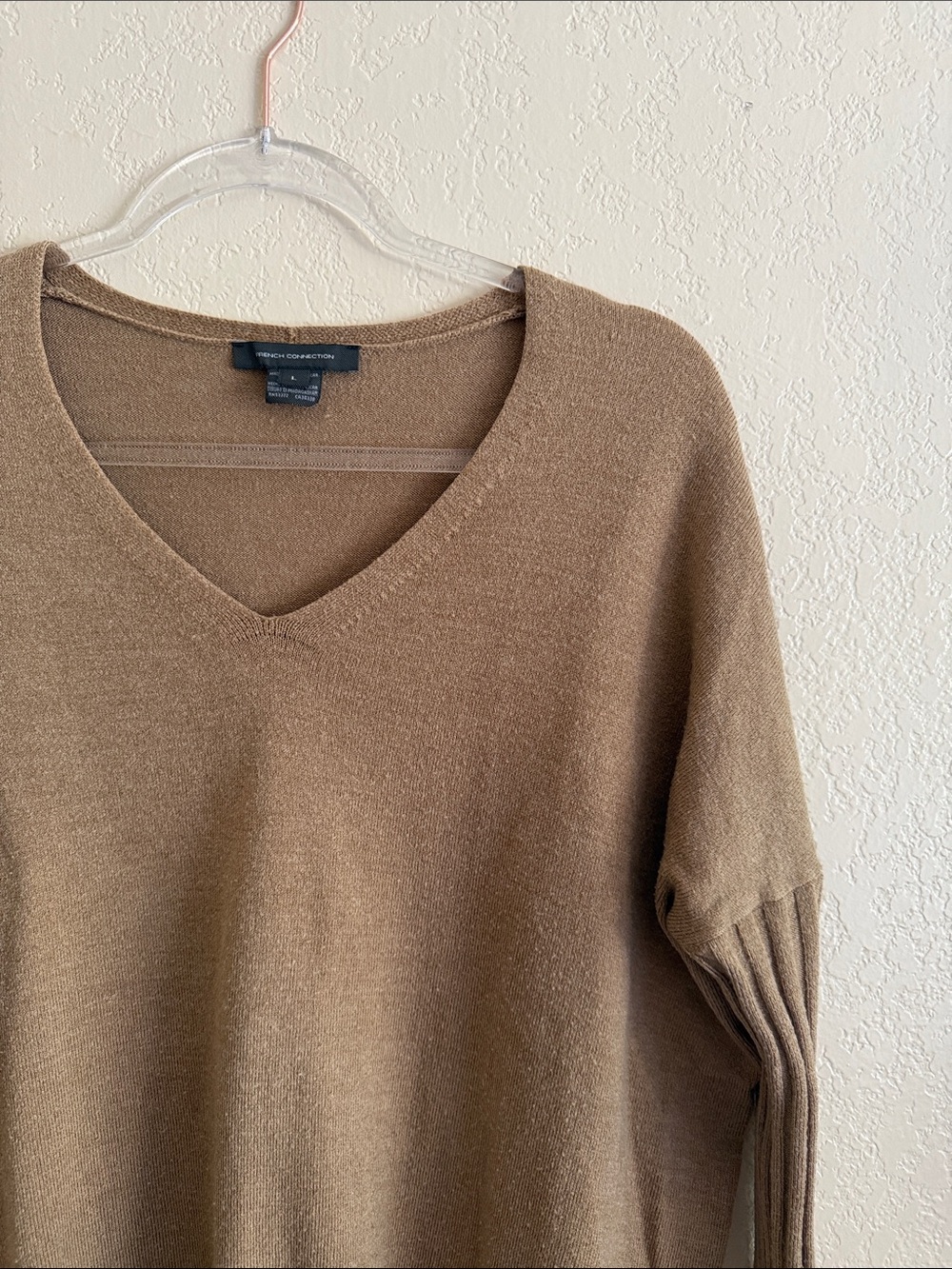 French Connection V-Neck Sweater in Camel Brown
